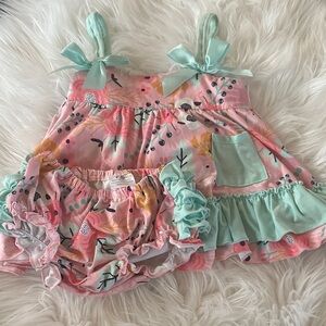 Floral Pink and Mint Baby Dress Set